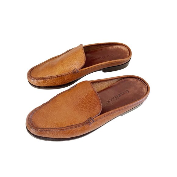 Cole Haan Brown Leather Stitched Slides Mules Made in Brazil Women's Size 7B - Picture 1 of 5